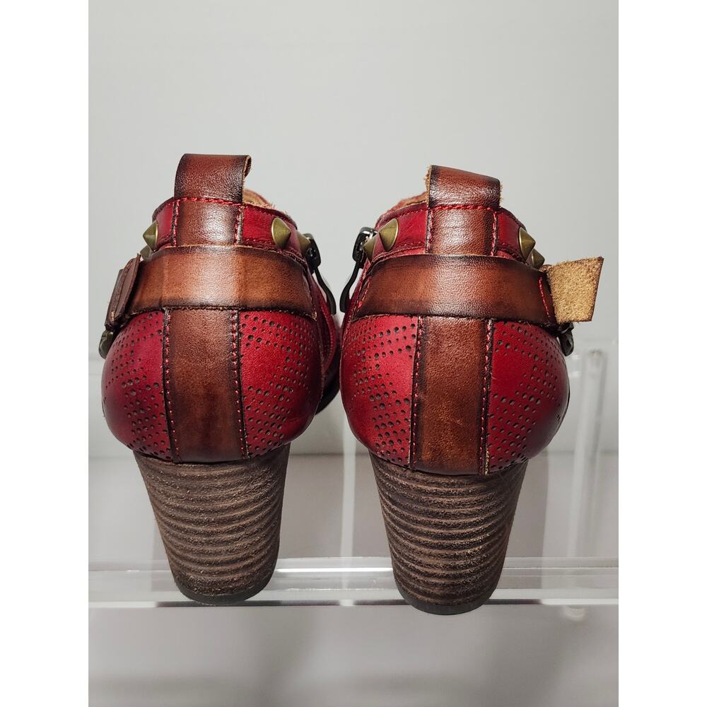 L'Artiste Womens Perforated Shooties Ankle Booties Crimson Red Leather Size 7.5 - Picture 9 of 16